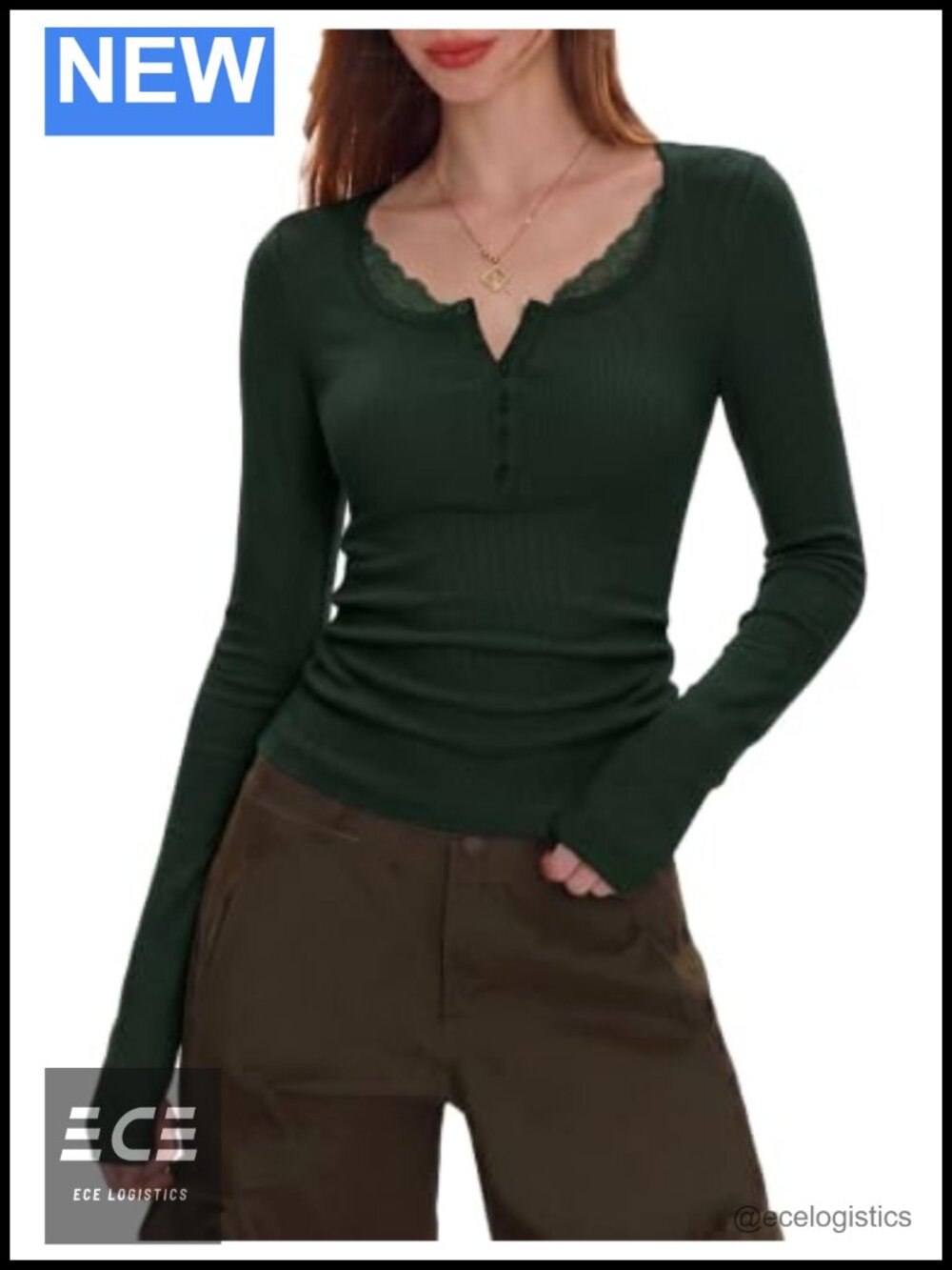 Women's Long Sleeve Button Henley Slim Fit Ribbed Knit Casual Top